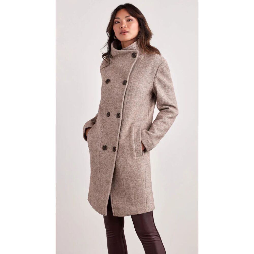 Ellen Tracy Wool Boucle Pea Coat in Taupe Size Medium